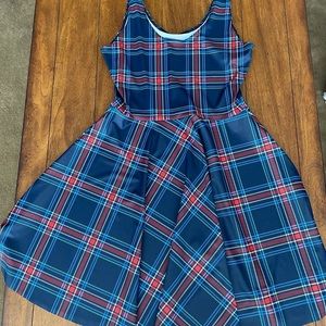 BlackMilk Navy Blue Tartan Scoop neck dress - Size L